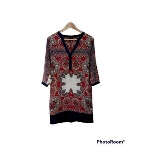 LAST CHANCE -MNG MANGO Shift Dress Soft Retro Blue Trim  Sz:XS